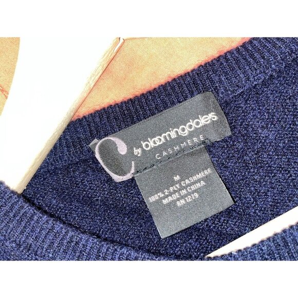 Bloomingdale's Cashmere Button Shoulder Navy Striped Sweater Women's Size M - Picture 4 of 6